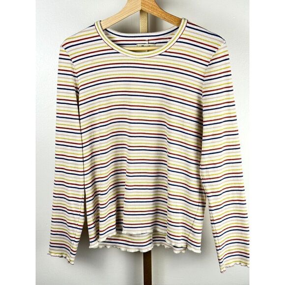Madewell Women's Long Sleeve Striped Ribbed Shirt Multicolor Sz L EUC - Picture 1 of 8